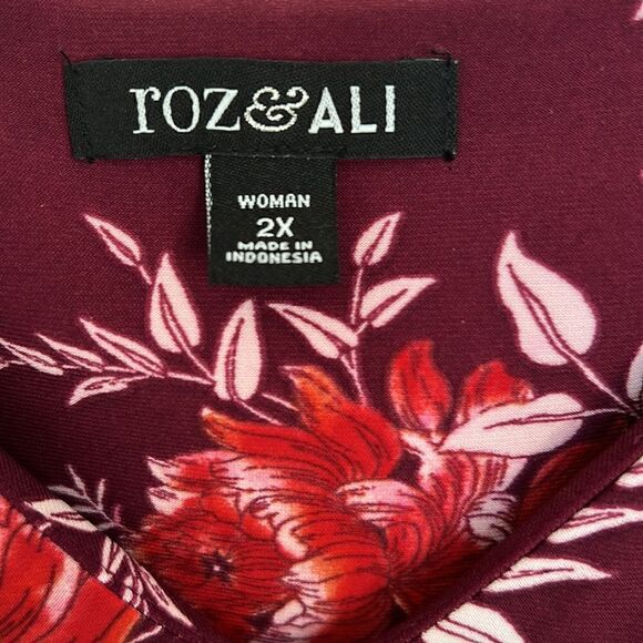 Women’s Plus size 2X gorgeous flutter sleeve maroon & pink floral dress NEW - Picture 7 of 15